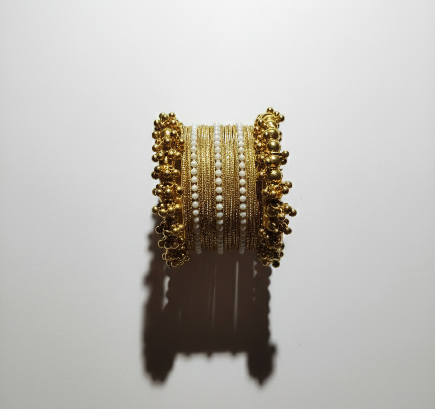 Glitter Golden Churiya (with pearls and chunky churiya)