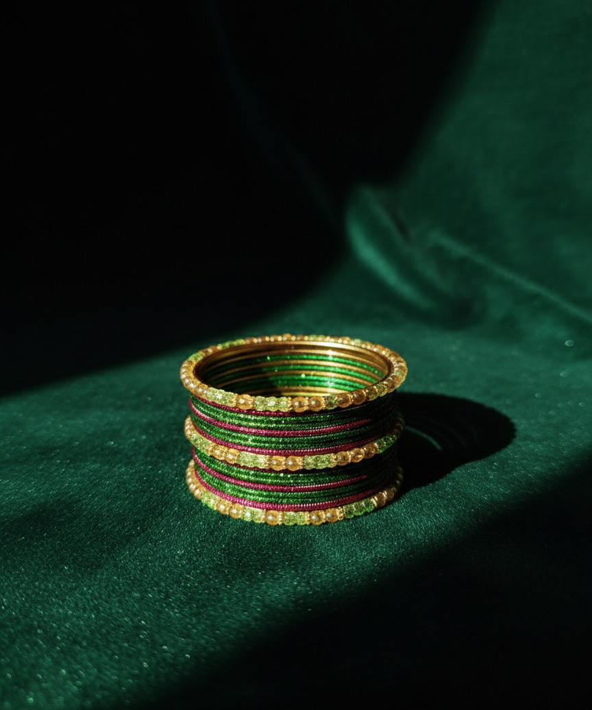 Dark Green X Pink Glitter Churiya